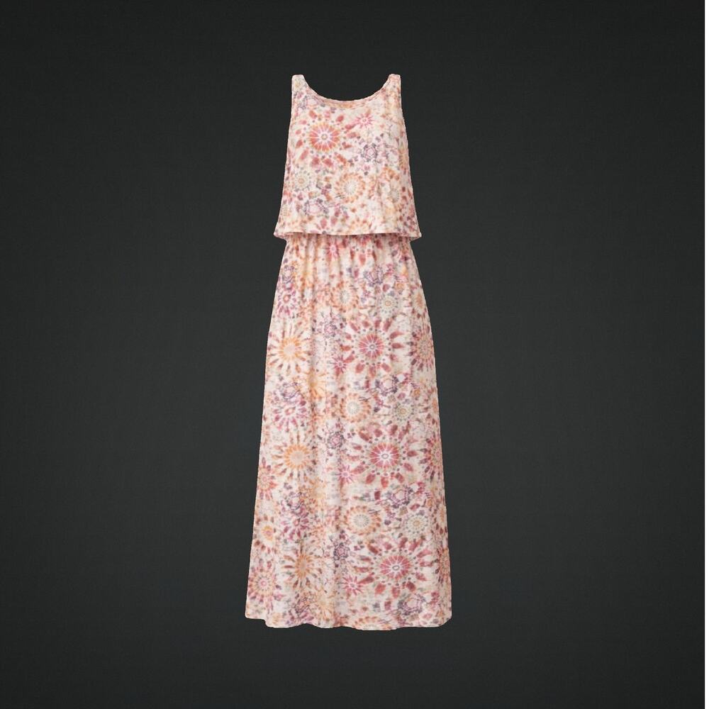 Women's Medium Sleeveless Printed Overlay Long Maxi Dress